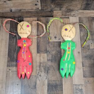 Voodoo Dolls TYL Art Mixed Media Wood Metal Luis Perez New Orleans 2017 Set of 2